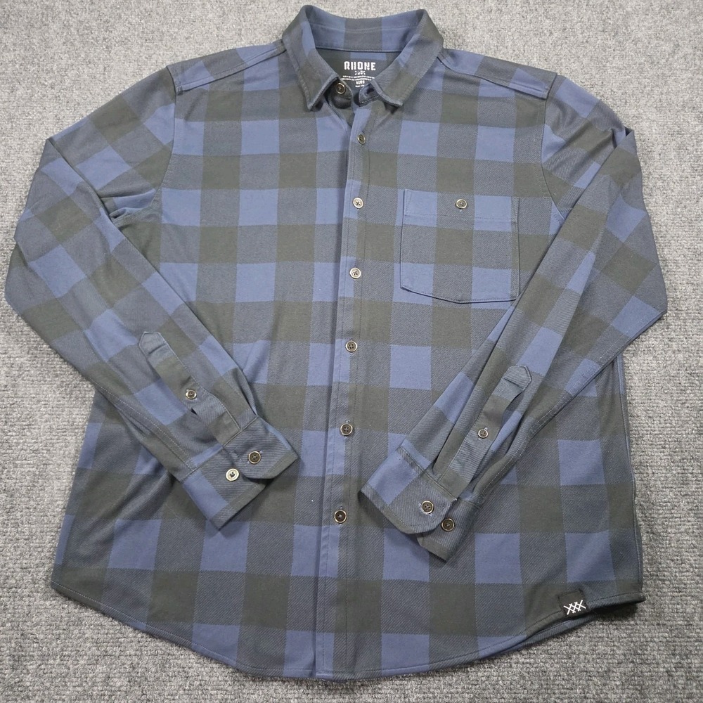 Rhone Hardy Flannel Plaid Shirt Mens Medium Blue Performance Stretch